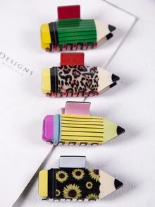 1入組可愛的亞克力鉛筆8.5cm中號髮夾,適合日常穿著,校園風格 - 彩色 - 查看 1