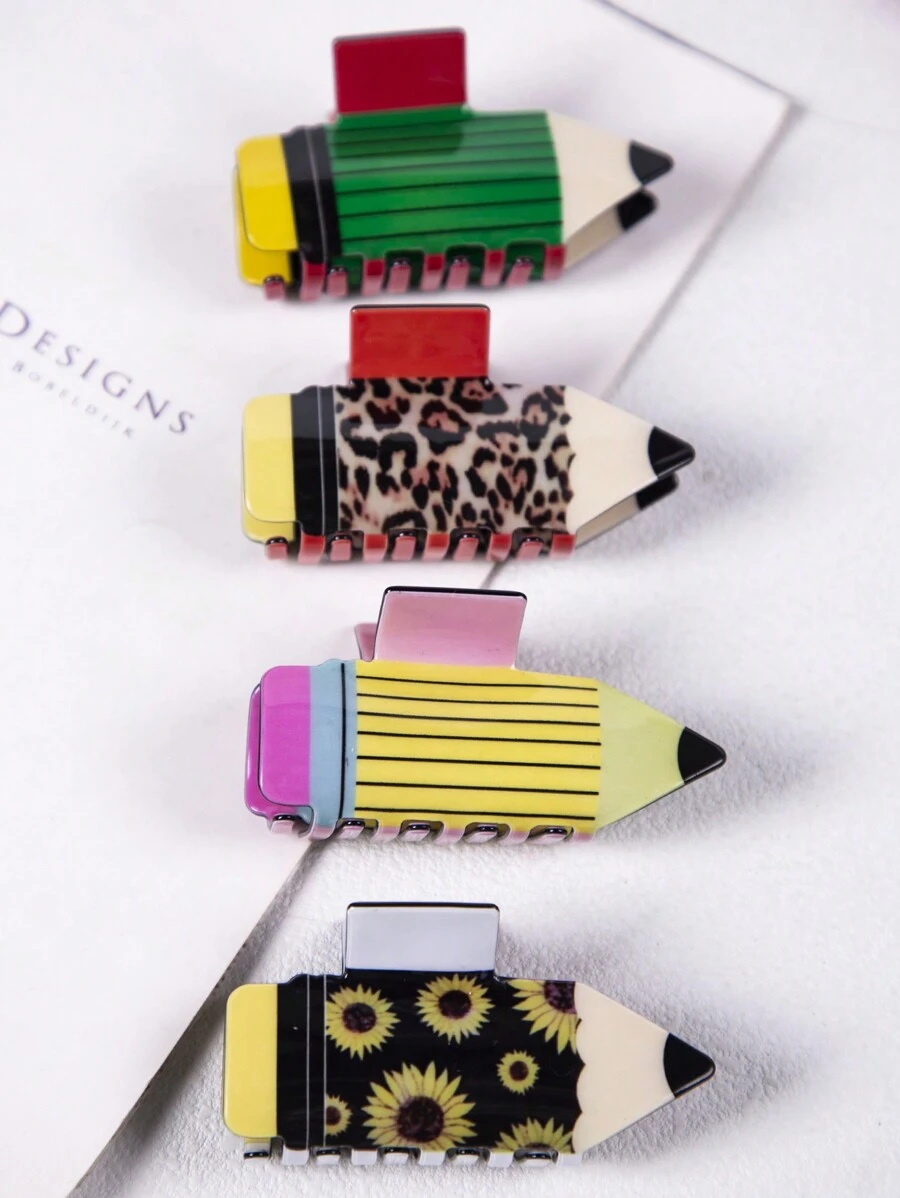 1入組可愛的亞克力鉛筆8.5cm中號髮夾,適合日常穿著,校園風格 - 彩色 - 查看 1