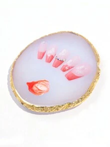 1pc Resin Nail Art Palette Inlay Rhinestone, Nail Art Painting Mixed Color Palette Golden Edge Nail Gel Color Makeup Display Board For Foundation Makeup Tools Eyeshadow Nail Art,Nail Supplies,Nail Tools,Nail Art Tools,Back To School,Nails,Nail Tools For Press On Nails - White - View 2