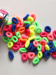 100 条随机颜色迷你发带，罐装，适合女士使用，适合绑发，不伤头发和拇指，弹性好，适合 DIY 发饰马尾辫发绳