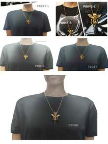 1pc Classic Style 18K Plated Stainless Steel Casting Angel Pendants With CZ Stones For Men