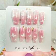 10入組製作十字蛛與骷髏頭圖案的手工鏡面粉色中短式t恤指甲藝術,適用於派對、舞會和日常穿著,2023年秋冬季高端感短款暖著裝純手工光療可穿戴指甲藝術-蝴蝶之谷裸色冰漸層手繪蝴蝶手工可穿戴指甲藝術貼紙手工可穿戴指甲藝術貼紙,適用於新娘和孕婦,移除式假指甲貼紙光療美甲 - 彩色 - 查看 2