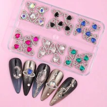 30入組行星指甲飾品銀冠合金心形指甲鑽指甲藝術裝飾指甲藝術配件DIY指甲寶石指甲用品
