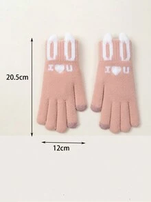1pair Women's Cute Plush Cartoon Rabbit Full Finger Gloves, Thickened, Winter Warm Gloves For Students & Cycling - Grey - View 7