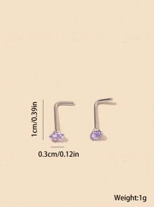 2 件/1 件时尚简约几何圆形锆石不锈钢鼻环/耳钉，适合女士，派对礼物 [注：一件可用] - 紫色 - 查看 5