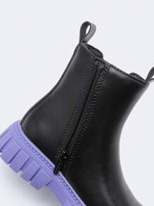 Balabala Tween Girls Autumn And Winter Fashionable Non-Slip Sole Contrast Color Children's Chelsea Boots - Black - View 4