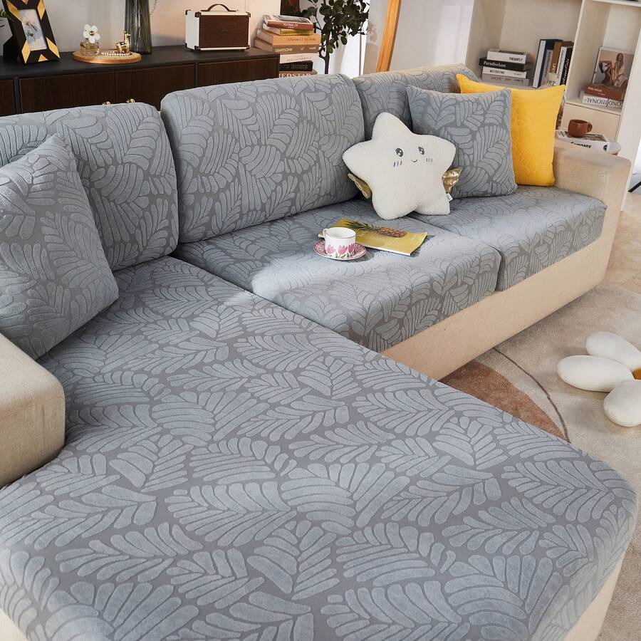 1 Miếng Màu thuần Dệt hoa Đàn hồi Bọc đệm Ghế sô pha , Thích hợp Đối với Bốn - Xám - Xem 1