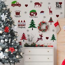 聖誕節牆貼紙捲,紅黑相間格子紋聖誕樹牆地裝飾,森林動物印花防水藝術壁紙,冬季景色雙面窗貼,適用於聖誕節diy家居派對裝飾