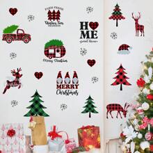 聖誕節牆貼紙捲,紅黑相間格子紋聖誕樹牆地裝飾,森林動物印花防水藝術壁紙,冬季景色雙面窗貼,適用於聖誕節diy家居派對裝飾
