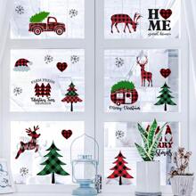 聖誕節牆貼紙捲,紅黑相間格子紋聖誕樹牆地裝飾,森林動物印花防水藝術壁紙,冬季景色雙面窗貼,適用於聖誕節diy家居派對裝飾