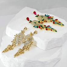 1pair Fashionable Vintage Geometric Long Bohemian Style Earrings With Glass Diamond Pendant For Women Suitable For Daily Wear, Parties, Dances, Weddings, Etc. - Champagne - View 2