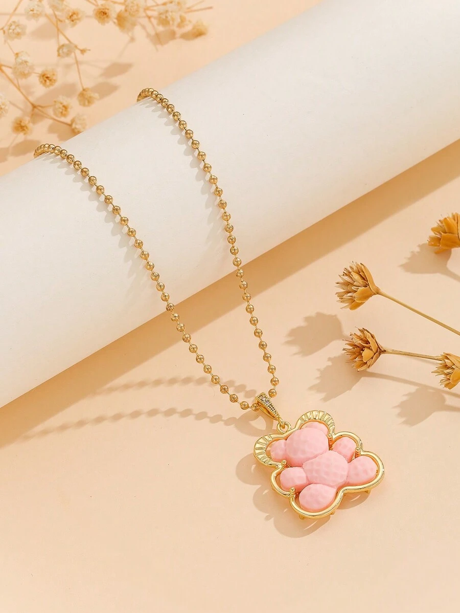 1pc Cute Hollow Out Metallic Teddy Bear Pendant Necklace - cute bear - View 1