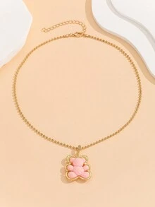 1pc Cute Hollow Out Metallic Teddy Bear Pendant Necklace - cute bear - View 2