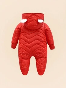 Baby Boy Winter Padded Jumpsuit, Windproof, Thick Warm, Newborn Outwear Crawling Suit For Boys And Girls - Red - View 4