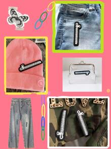 6pcs Zipper Design Iron-on Patch, Embroidered Polyester Patch For DIY Sewing