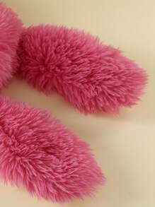 1件女士可愛長耳兔絨毛耳套圍巾帽,適用於約會、派對和日常穿著來保暖 - 玫紅色 - 查看 5