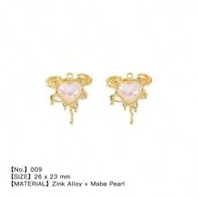 2入組/套金色復古吊墜設計,包括月亮,太陽,星星,橢圓形,心形,玫瑰,適用於珠寶製作,手鍊、項鍊、耳環,diy 裝飾等 - 金色 - 查看 8