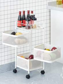 1 件家用 3 層多功能蔬菜廚房旋轉收納架,附轉角架,可存放水果和蔬菜 - 白色 - 查看 3