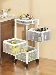 1 件家用 3 層多功能蔬菜廚房旋轉收納架,附轉角架,可存放水果和蔬菜 - 白色 - 查看 2