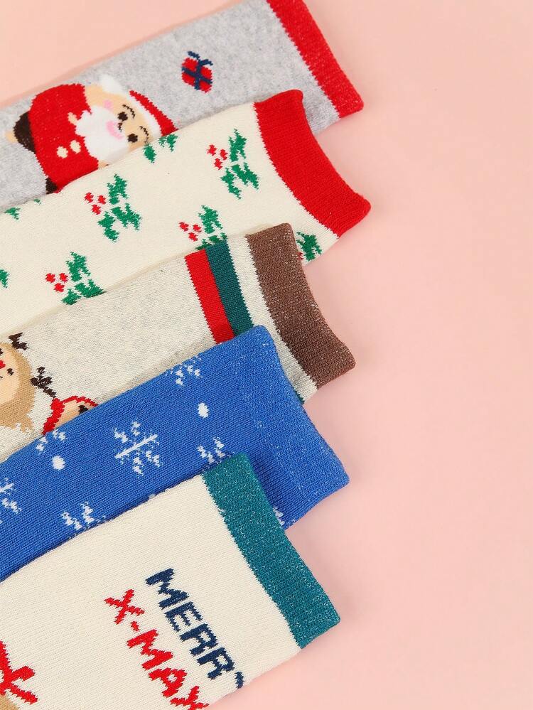 5 Pares Calcetines De Bebé Con Estilo Navideño - Multicolor - Añade 4