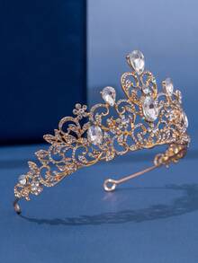 1Pc Bridal Tiara Wedding Headband Crystals Rhinestone Retro Wedding Crown Tiara For Women - Gold - View 3