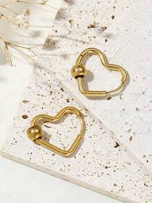 1pair Exquisite & Stylish Stainless Steel Women's Hoop Earrings - Yellow Gold - View 5