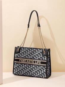 CORALDAISY Fashionable Large Capacity Retro Shoulder Handbag For Women - Black and White - View 1