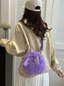 卡通毛绒娃娃可爱女士单肩包，斜挎学生单肩包 - 紫色 - 查看 4