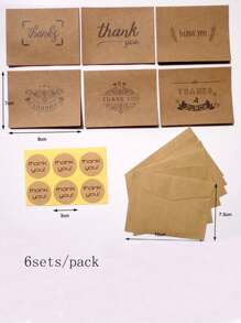 6pcs Thank You Greeting Card, Paper Card, Gift Card, Sticker, Sealing Sticker - Brown - View 2