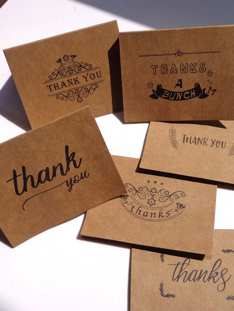 6pcs Thank You Greeting Card, Paper Card, Gift Card, Sticker, Sealing Sticker - Brown - View 1