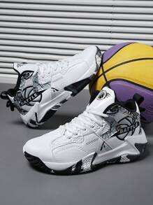 男女皆適用的透氣防滑籃球鞋,適用於室內外運動,全季節皆宜 - 黑與白 - 查看 3