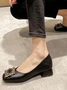 Giày đế vuông đế giữa đế vuông mềm mại cho nữ cỡ lớn 41, giày công sở đế thấp đế vuông cho phụ nữ và mẹ; giày bệt da mềm màu đen cho phụ nữ, giày công sở đế thấp chuyên nghiệp cho phụ nữ - màu đen - Xem 1