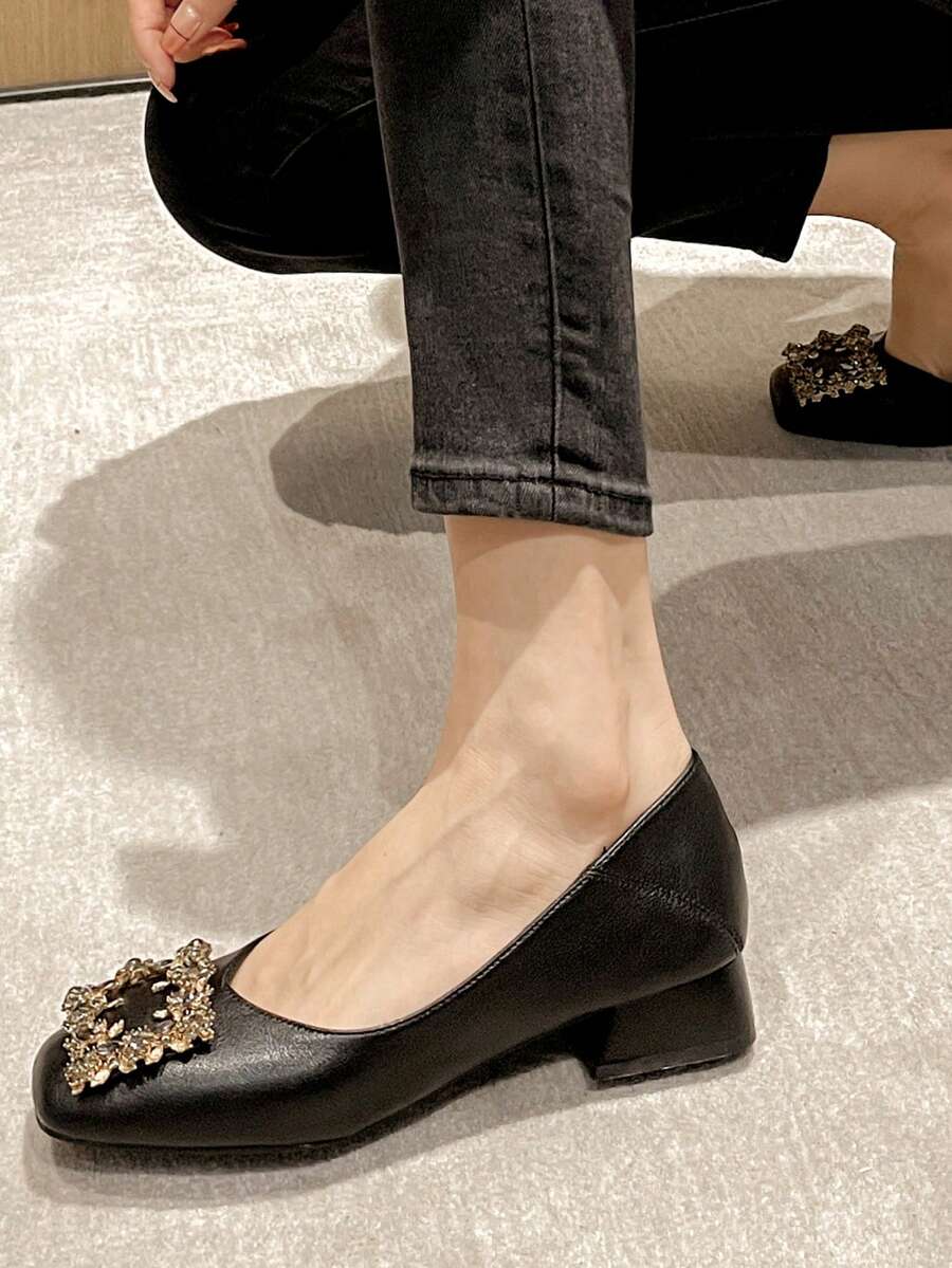 Giày đế vuông đế giữa đế vuông mềm mại cho nữ cỡ lớn 41, giày công sở đế thấp đế vuông cho phụ nữ và mẹ; giày bệt da mềm màu đen cho phụ nữ, giày công sở đế thấp chuyên nghiệp cho phụ nữ - màu đen - Xem 1