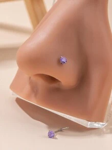 2 件/1 件时尚简约几何圆形锆石不锈钢鼻环/耳钉，适合女士，派对礼物 [注：一件可用] - 紫色 - 查看 1