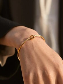 1pc Minimalist Style Wrapped Design Knotted Hollow Circle Open Bangle Bracelet - Gold - View 2