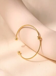 1pc Minimalist Style Wrapped Design Knotted Hollow Circle Open Bangle Bracelet - Gold - View 3