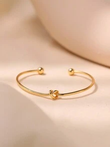 1pc Minimalist Style Wrapped Design Knotted Hollow Circle Open Bangle Bracelet - Gold - View 1