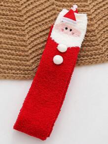 1 đôi Của phụ nữ Trên đầu gối Vớ Với Đỏ  Ông già Noel Giáng sinh Thêu Lông cừu san hô Mẫu , Ấm áp Và Giải trí Máy làm ấm chân Đối với Giáng sinh - Nhiều màu - Xem 5
