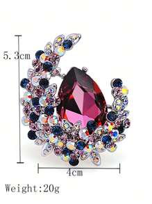 1 件时尚奢华女士水晶月亮胸针，约会之夜的华丽珠宝礼物，随机水晶镶嵌 - 酒紅色 - 查看 9