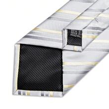 Dibangu 男士領帶真絲藍色條紋婚禮領帶口袋方袖扣夾套裝聖誕節 - 白色 - 查看 4