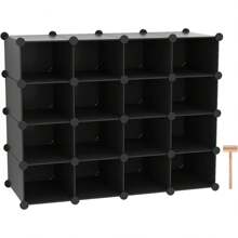 Debao Plastic Shoe Rack,16-Cube Modular Shoes Storage Stand, Multifunction Closet Cabinet, Stackable Shoe Organizer Units for Bedroom Living Room Doorway, 36" L  14.2" W  28" H Black SRP15B