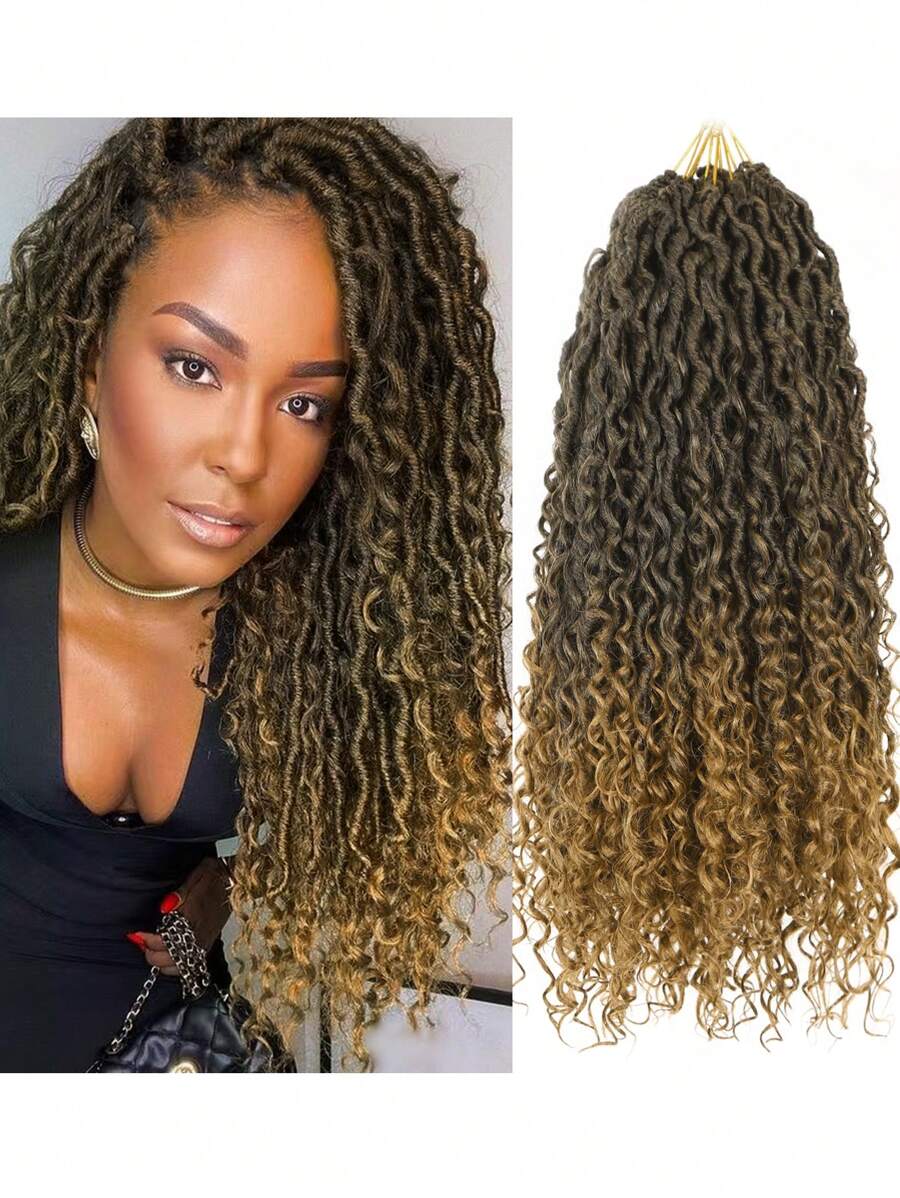 6包彎曲的人造毛髮鉤針辮,18英寸女神辮鉤針辮嬉皮辮合成辮,波西米亞風格的頭髮延伸(14英寸,18英寸,22英寸,6包裝,t1b/27) - 彩色 - 查看 1