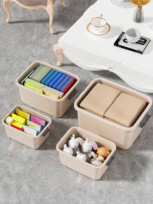 WORTHBUY 1pc Large Size/plastic Storage Box With Lid, Multifunctional And High Capacity For Sorting Snacks, Toys, Clothes In Bedroom, Dormitory - Beige - View 4