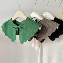 1pc Women's New Fashion Knitted Shawl With Ribbon Tie And Ruffled Edges, Solid Color, Peter Pan Collar, Neck Protector, Detachable Collar - White - View 2