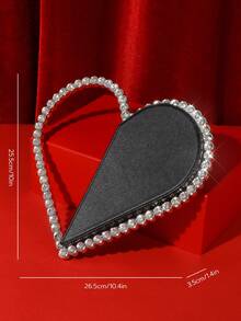 女士时尚心形手包，镶有水钻，适合晚会、舞会、情人节 - 黑色 - 查看 4