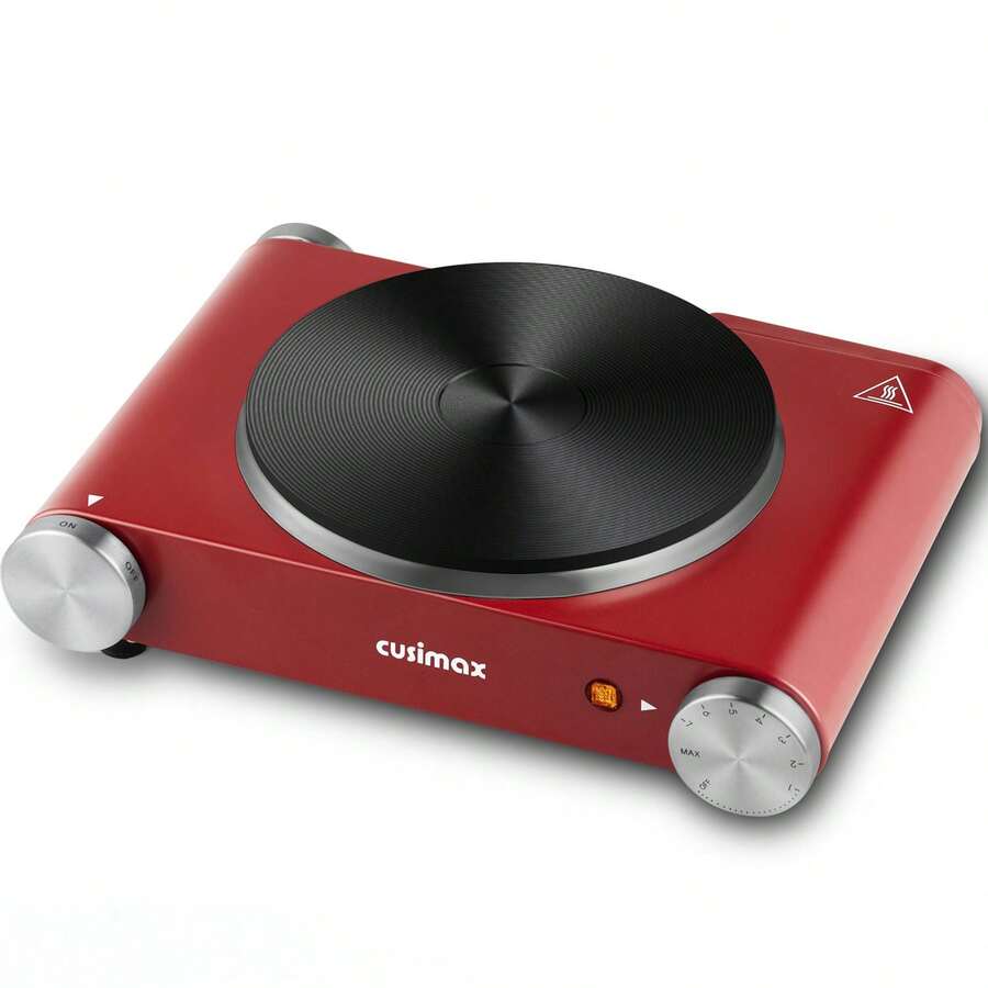 Cusimax 1500W Electric Single Hot Plate Cooktop,Stainless Steel Countertop Burner With Temperature Control,Portable Cast Iron Electric Stove,Great For RV/Home/Camping,Easy To Clean - Red - View 1
