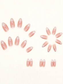 24pcs Almond Shaped Romantic Snowflake Christmas & New Year Series Nail Art Stickers + 1pc Jelly Gel + 1pc Nail Buffer - Multicolor - View 3