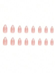 24pcs Almond Shaped Romantic Snowflake Christmas & New Year Series Nail Art Stickers + 1pc Jelly Gel + 1pc Nail Buffer - Multicolor - View 4