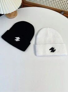 2入組女式多色編織帽,刺繡裝飾,時尚保暖 - 彩色 - 查看 1