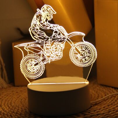 Luz nocturna creativa de motocicleta 3D con USB, LED iluminado, novedoso, decorativo y único, lámpara de mesa LED única